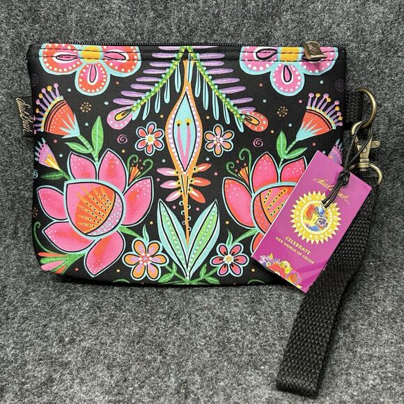 Laurel Burch Wristlet Colorful Floral Soft Neoprene Texture Detachable Strap NEW - Picture 4 of 10